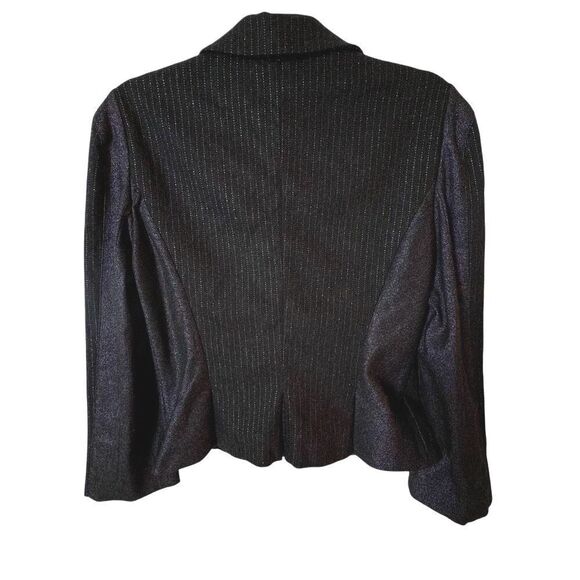 Diane von Furstenberg Metallic Pinstripe Blazer Jacket Wool Black Grey 12 - Picture 2 of 11